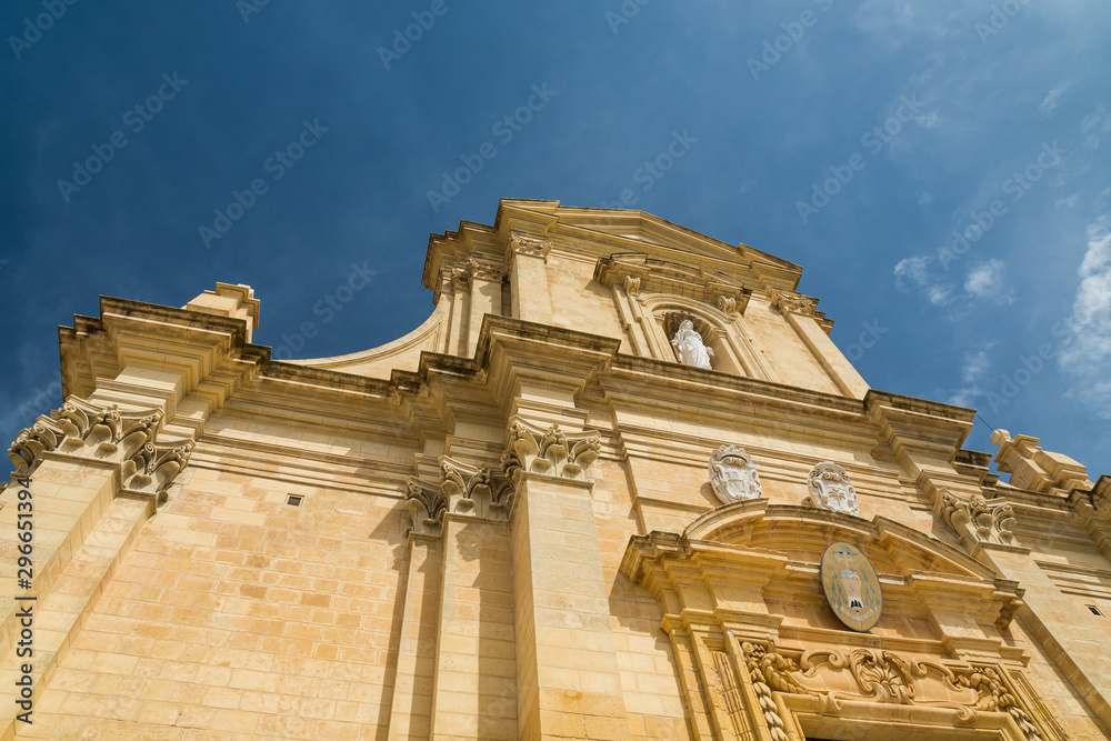 The Facade of a Beautiful Old Church from the Victoria Fortress (Malta)