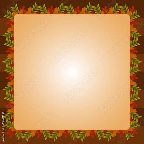Autumn leaves frame over a colored background - Vector