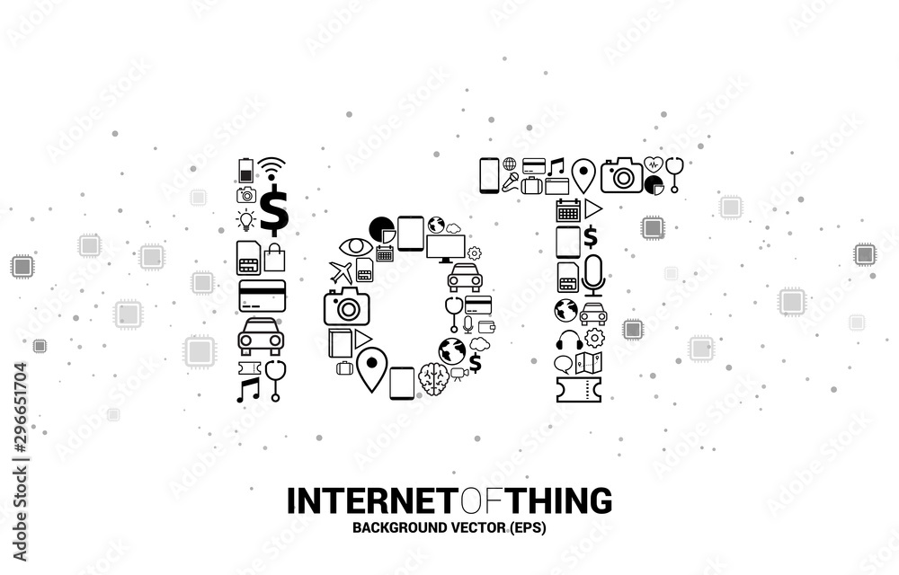 Vector Many icon shape IoT wording . Concept for telecommunication and internet of things.