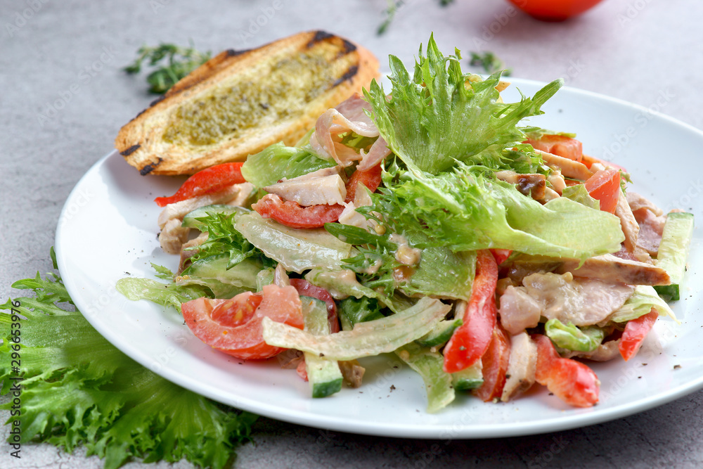 salad with chicken, tomatoes and bruschetta salad with chicken, tomatoes and bruschetta