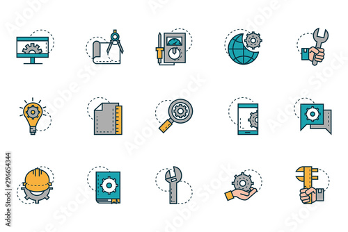 work tools engineering icons collection