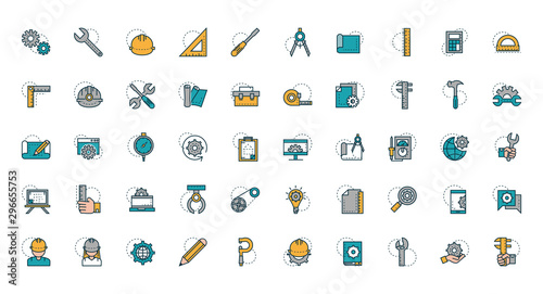 work tools engineering icons collection