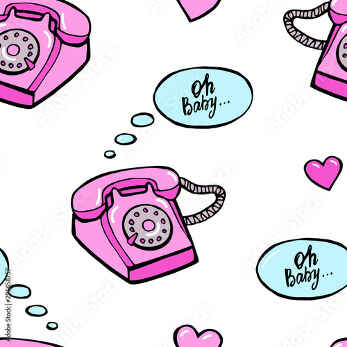Seamless background with vintage phone. Love pattern