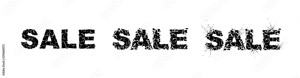 set of exploding text SALE with debris. Isolated black inscription on white background. Concept, template for sale. 3d effect of particles. Vector illustration EPS 10 set of exploding text SALE with debris. Isolated black inscription on white background. Concept, template for sale. 3d effect of particles. Vector illustration EPS 10