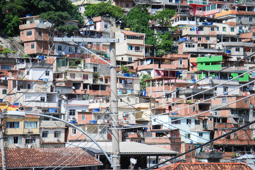 View to poor residential ghetto homes in favela de vidigal favela slum