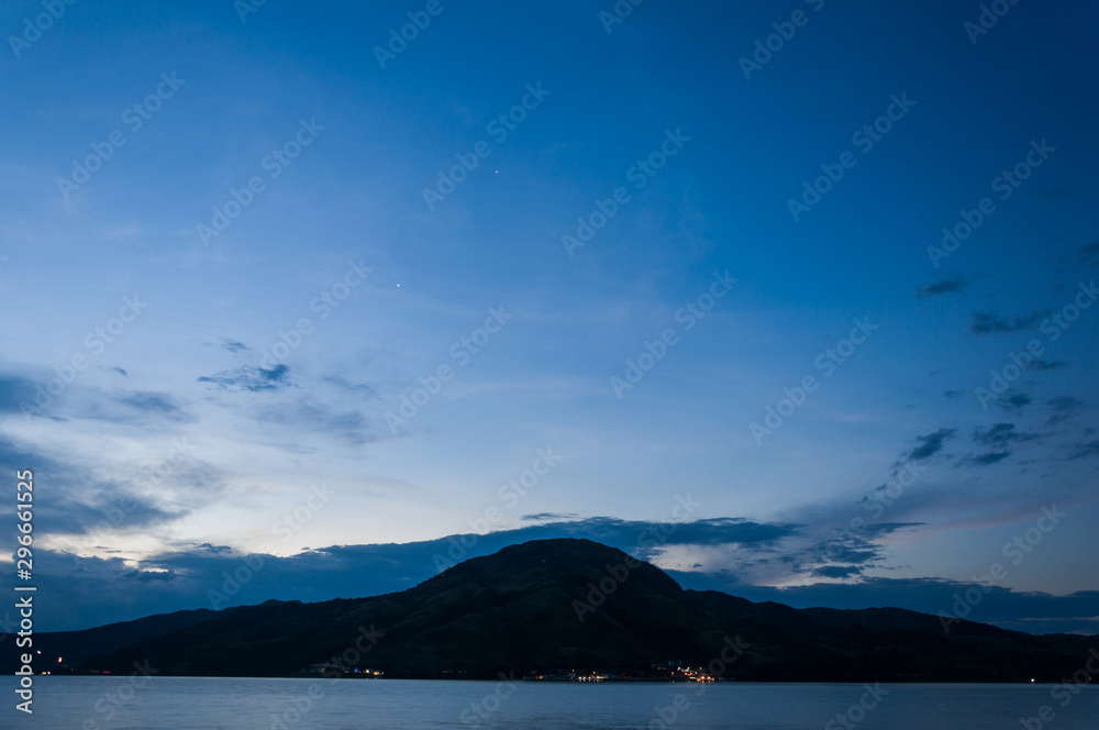 Deep blue sunset over the lake in Capitolio, Minas Gerais, Brazil