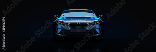 Sports car  studio setup  on a dark background. 3d rendering