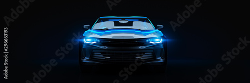 Sports car, studio setup, on a dark background. 3d rendering