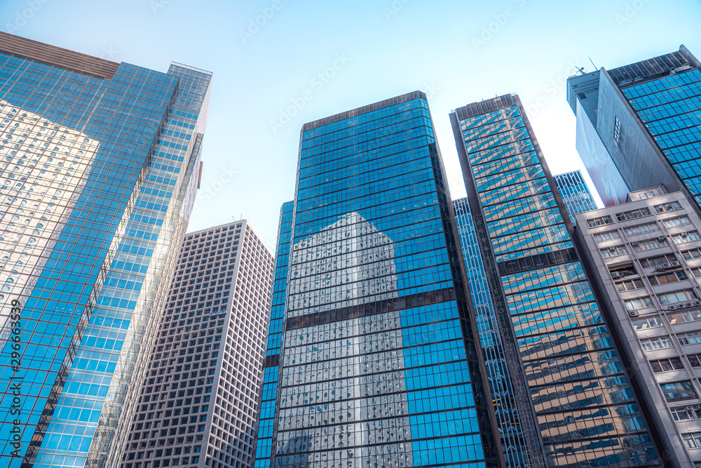 Modern office building close up in Hong Kong