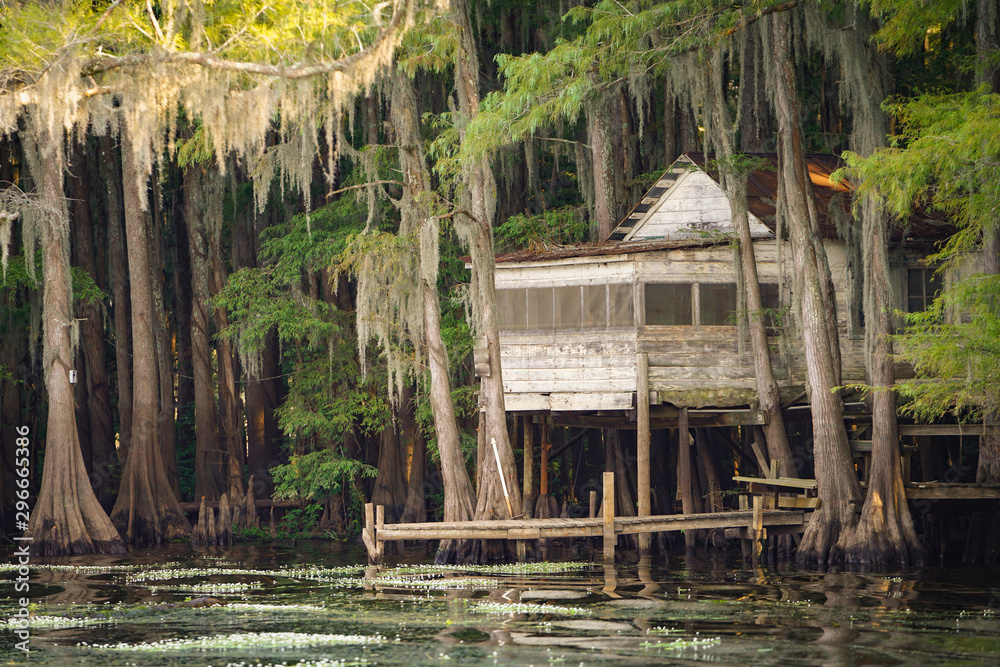 Old abandoned house at Caddo Lake near Uncertain, Texas Stock Photo