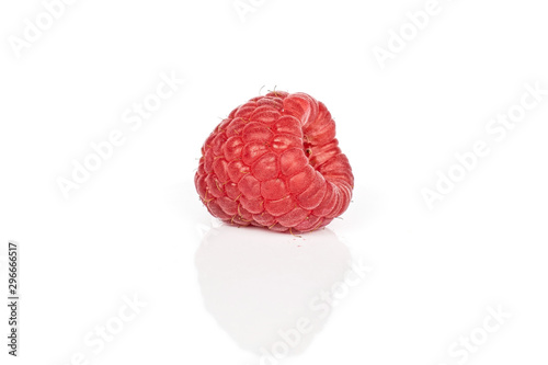 One whole fresh red raspberry isolated on white background photo