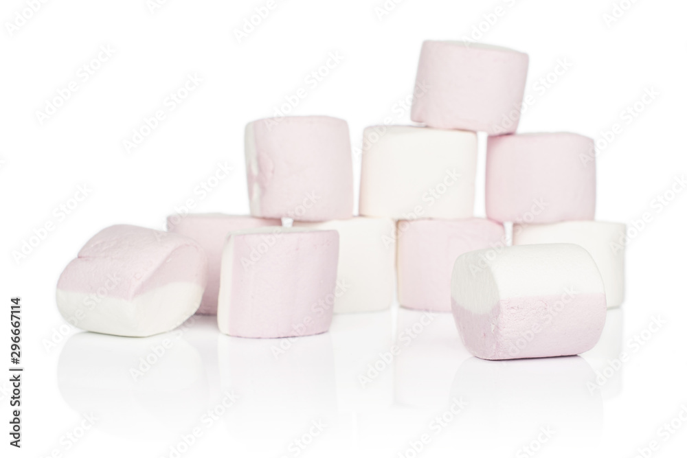 Group of eleven whole sweet pastel marshmallow isolated on white background Group of eleven whole sweet pastel marshmallow isolated on white background
