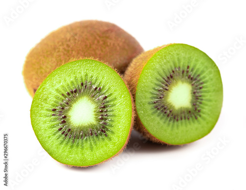 Close up kiwi fruit and slice kiwi isolated on the white background