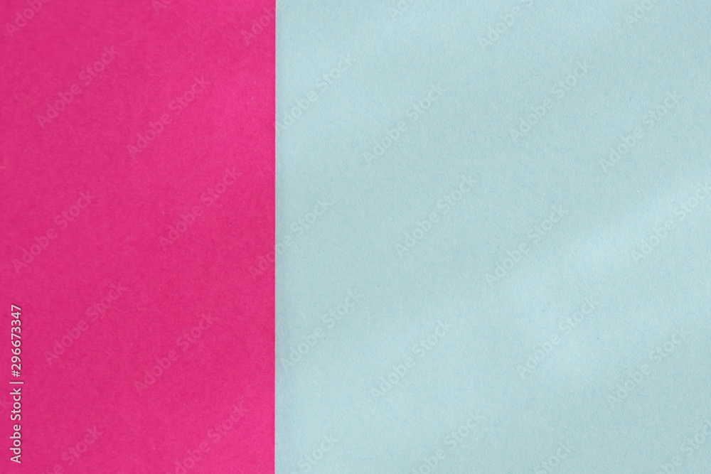 Fototapeta premium Pastel blue and bright purple color paper background. Geometric figures, shapes. Abstract geometric flat composition. Empty space on monochrome cardboard.