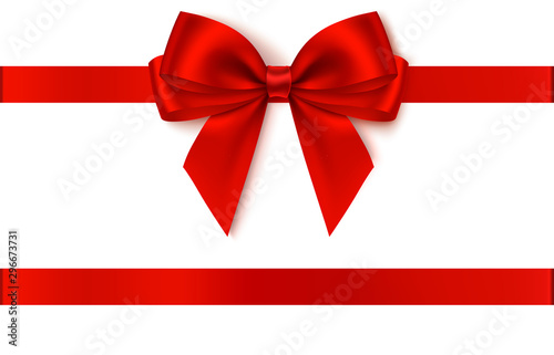 Decorative red bow with horizontal ribbon. Vector bow for page decor isolated on white