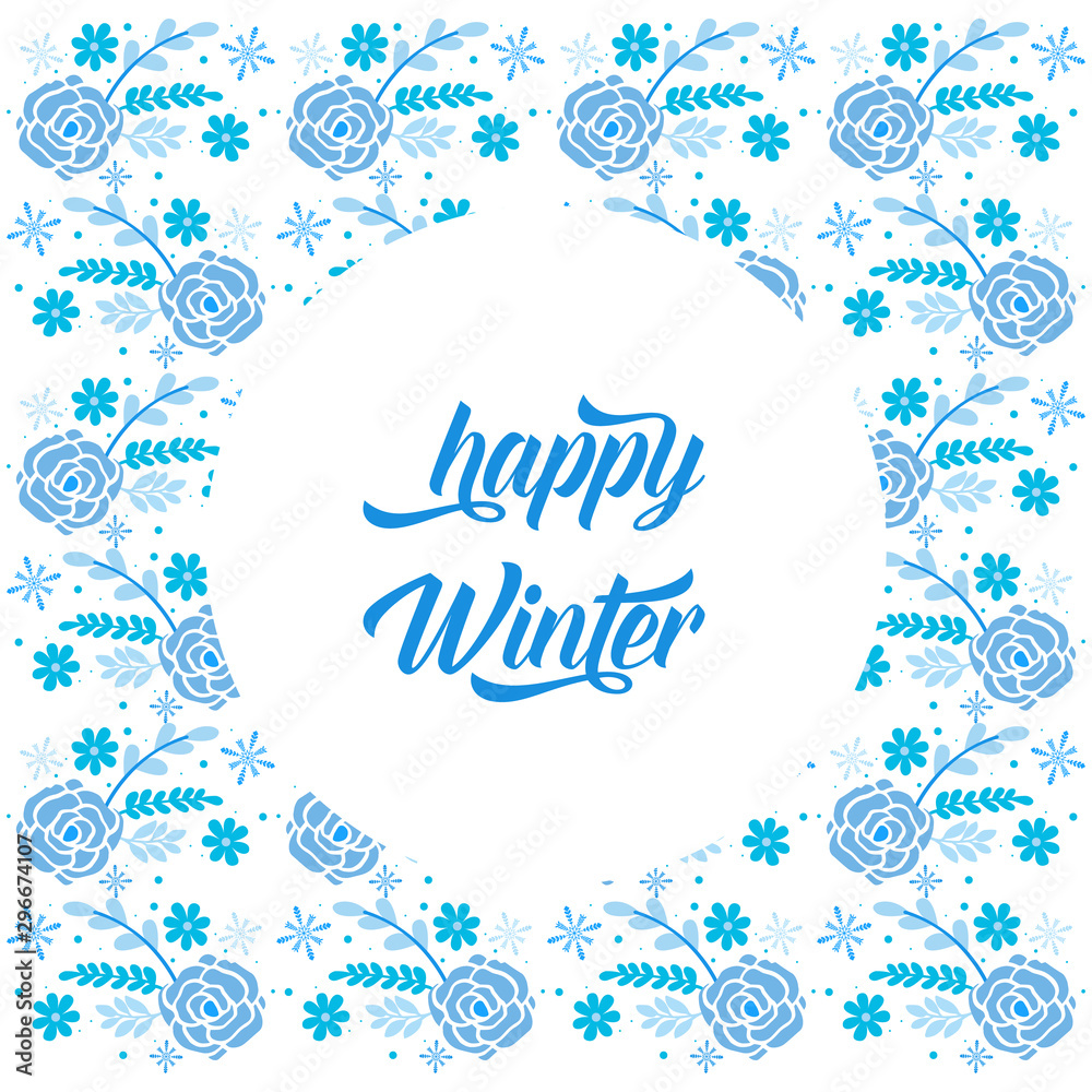 Template of card happy winter, with texture art of blue flower frame. Vector