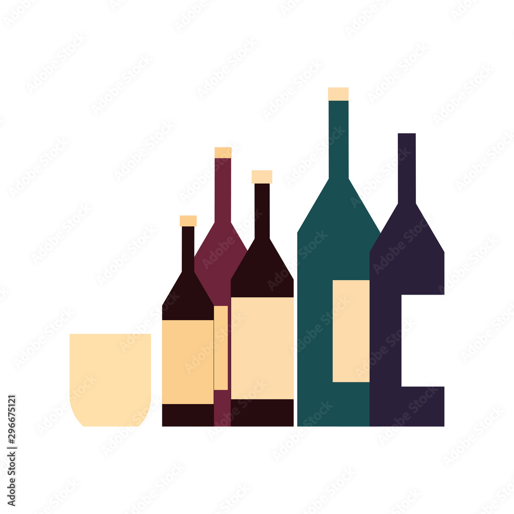 wine bottles with glass in white background
