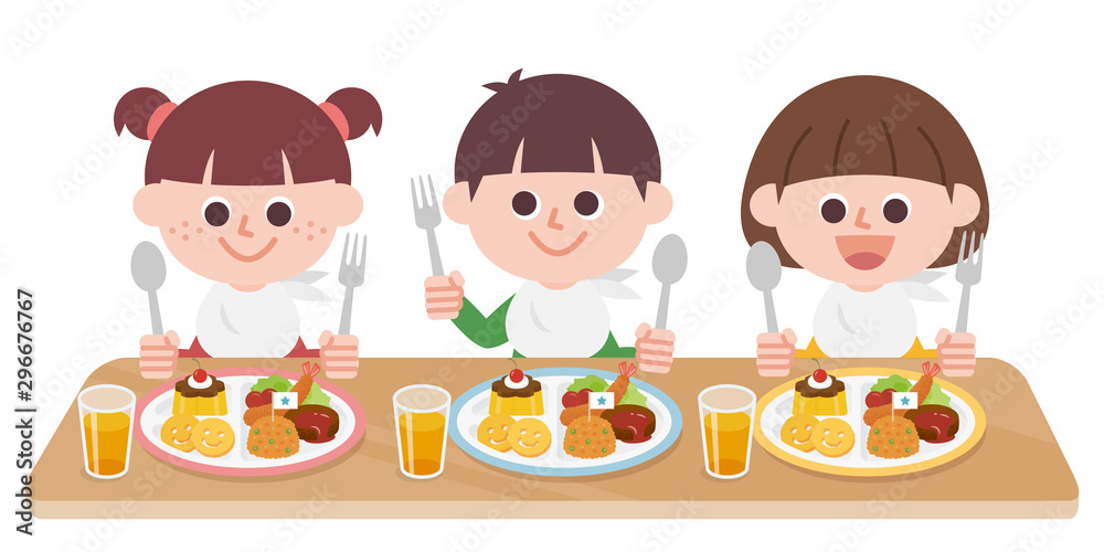 Children eating lunch plates