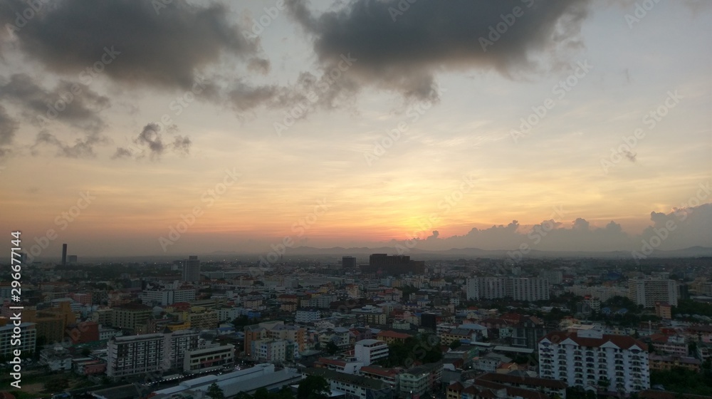 Sunrise taken on early morning in pattaya condominium rooftop Sunrise taken on early morning in pattaya condominium rooftop