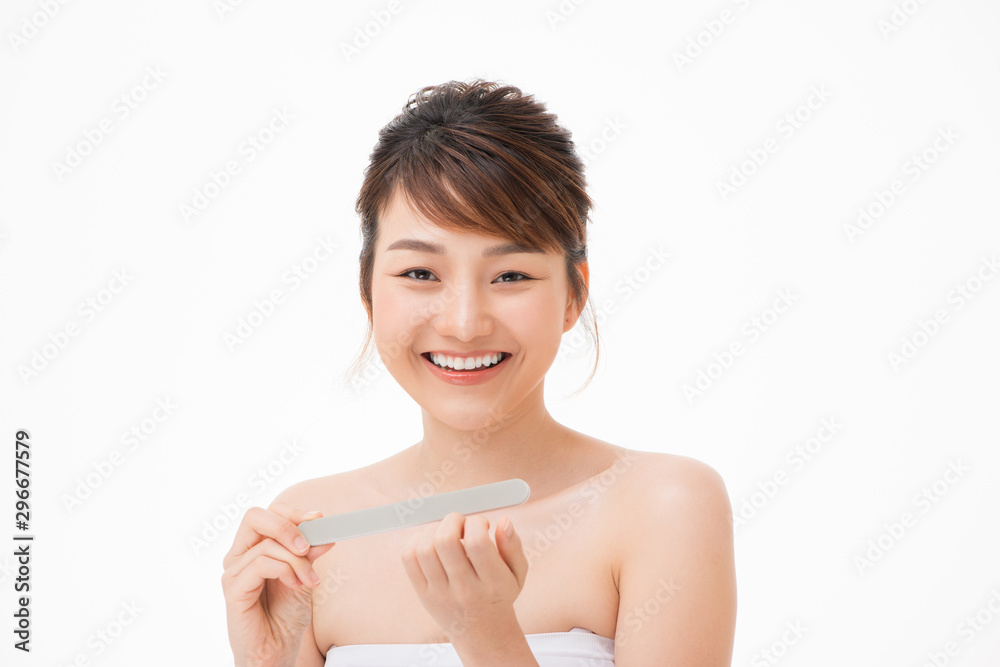 Young attractive asian woman beauty image, Care for nail Young attractive asian woman beauty image, Care for nail
