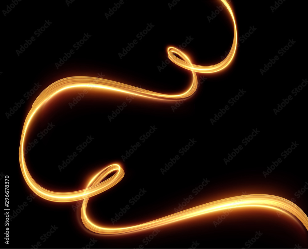Golden ribbon with light trail effect and energy lines vector background. Golden ribbon with light trail effect and energy lines vector background.