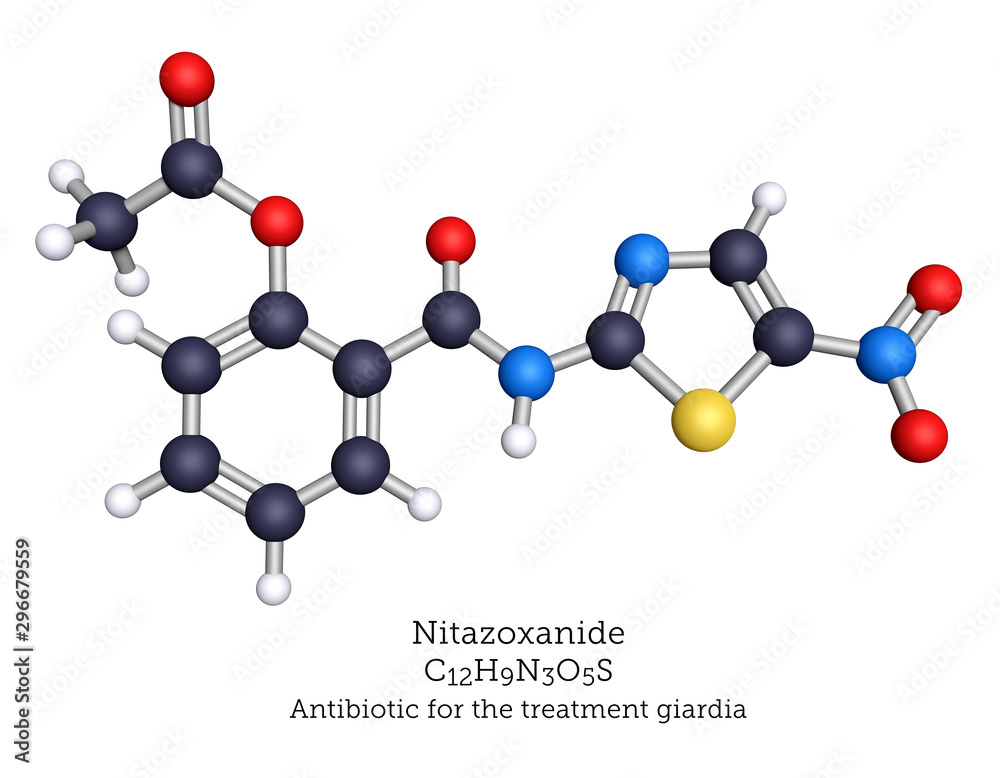 Nitazoxanide antiparasitic molecule as a ball-and-stick model.jpg Stock ...