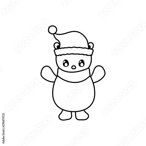 cute polar bear with hat and scarf on white background