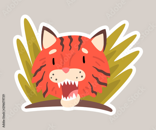 Red tiger in plants cartoon vector illustration