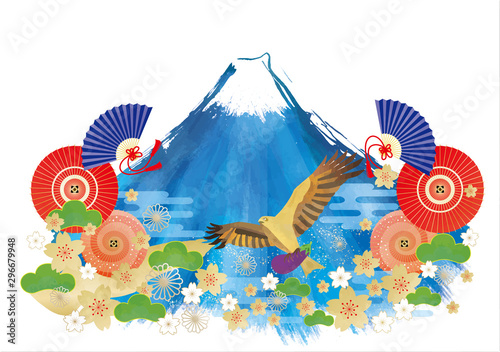 年賀状 富士山 一富士二鷹三茄子 桜 松 番傘 傘 扇 扇子 日本一 初夢 年賀状 年賀はがき Stock ベクター Adobe Stock
