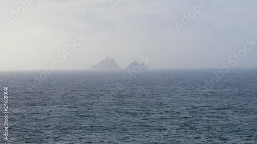 footage of the skellig islands off the coast of the ring of kerry in southern Ireland, a filming location for the star wars movies