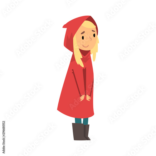 Blond girl in a raincoat cartoon vector illustration