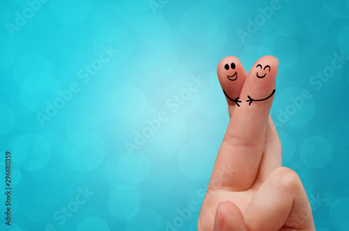 Joyful fingers smiling with colorful background concept photo