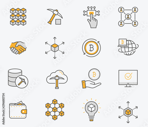 Set of blockchain icons. Editable stroke.