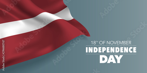 Latvia independence day greeting card, banner with template text vector illustration