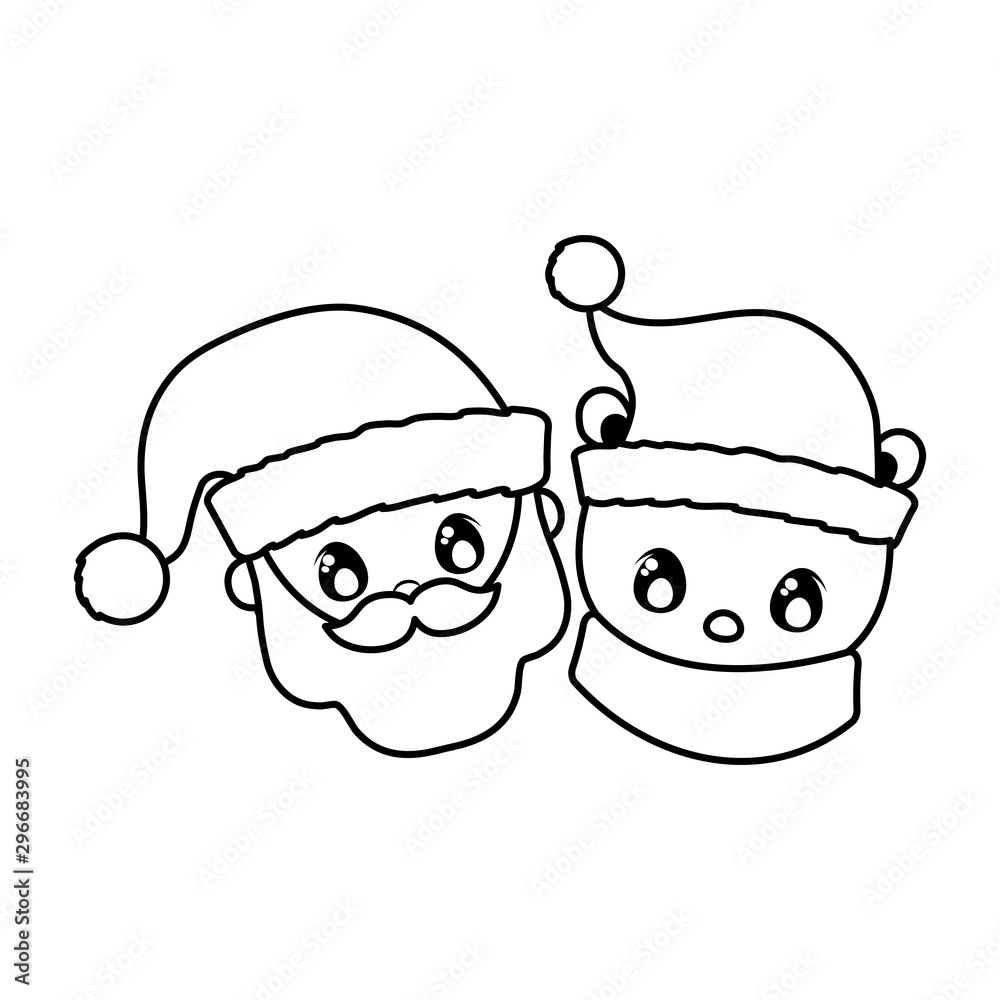 head of santa claus and polar bear on white background head of santa claus and polar bear on white background
