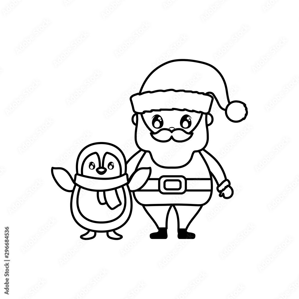 santa claus with penguin on white background