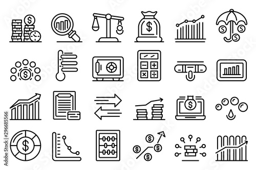Credit score icons set. Outline set of credit score vector icons for web design isolated on white background