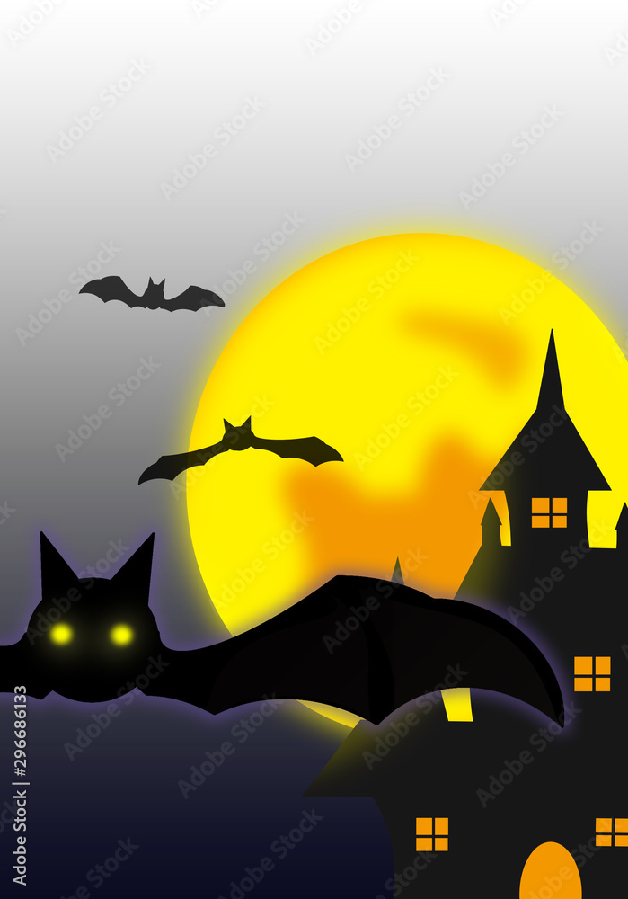 Halloween background illustration.  Bat close-up.  ハロウィンの背景イラスト   コウモリのクローズアップ