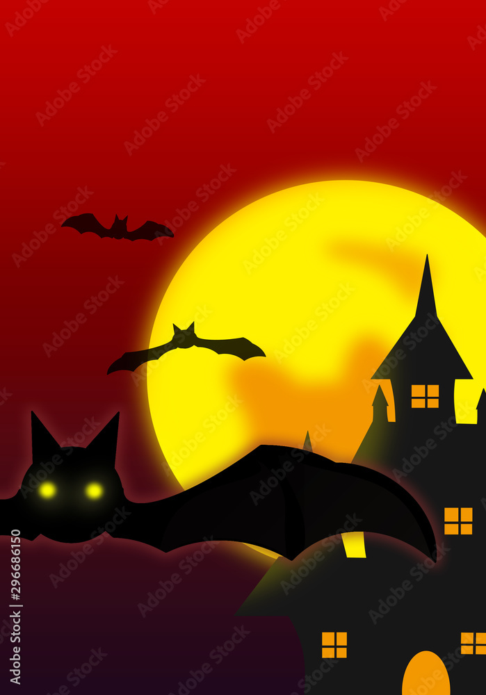 Halloween background illustration.  Bat close-up.  ハロウィンの背景イラスト   コウモリのクローズアップ