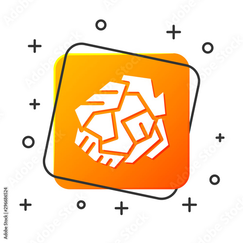 White Crumpled paper ball icon isolated on white background. Orange square button. Vector Illustration