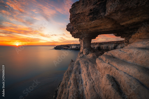 Sea caves in Cape Greko national park near Ayia Napa and Protaras on Cyprus island, Mediterranean Sea photo