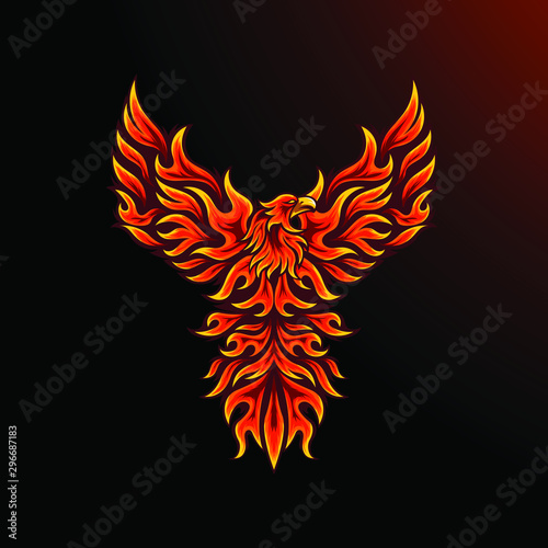 Phoenix mascot for sport and esport or gamer logo in fire color