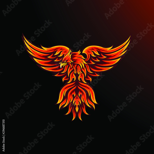 Phoenix mascot for sport and esport or gamer logo in fire color