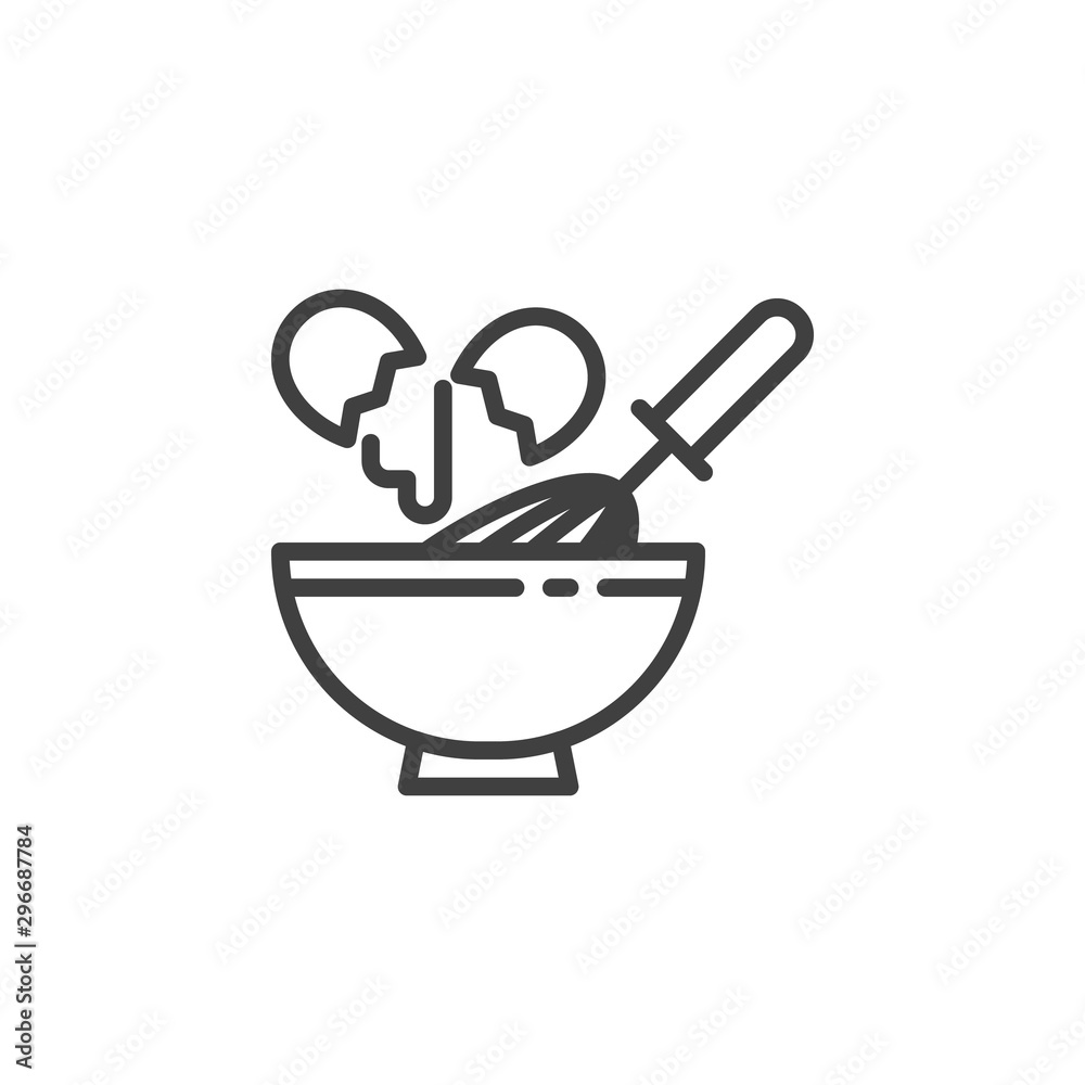 Egg beating line icon. linear style sign for mobile concept and web design. Cooking with egg beater whisk and bowl outline vector icon. Symbol, logo illustration. Vector graphics Egg beating line icon. linear style sign for mobile concept and web design. Cooking with egg beater whisk and bowl outline vector icon. Symbol, logo illustration. Vector graphics