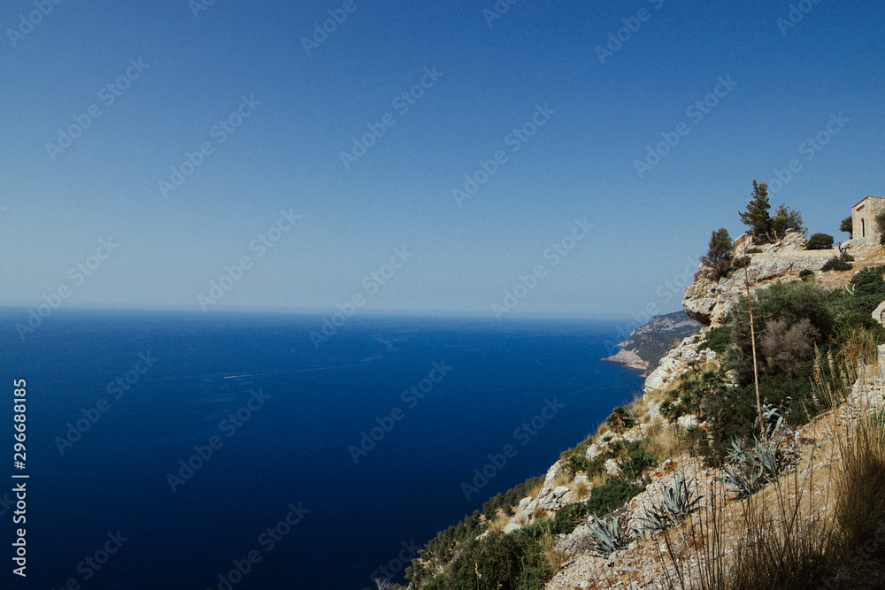 beautiful view from the peaks of the rocky Mallorca to the sea