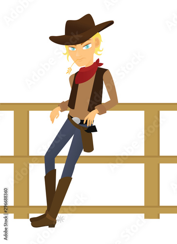 Tough cowboy leaning on fence