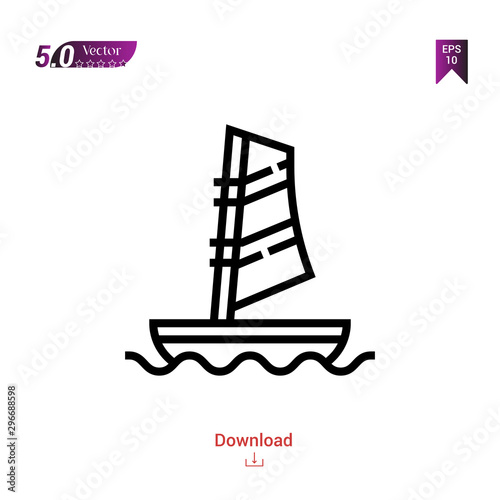 Outline windsurf icon vector isolated on white background .Logo . Graphic design, mobile application, icons 2019 year, user interface. Editable stroke. EPS10 format