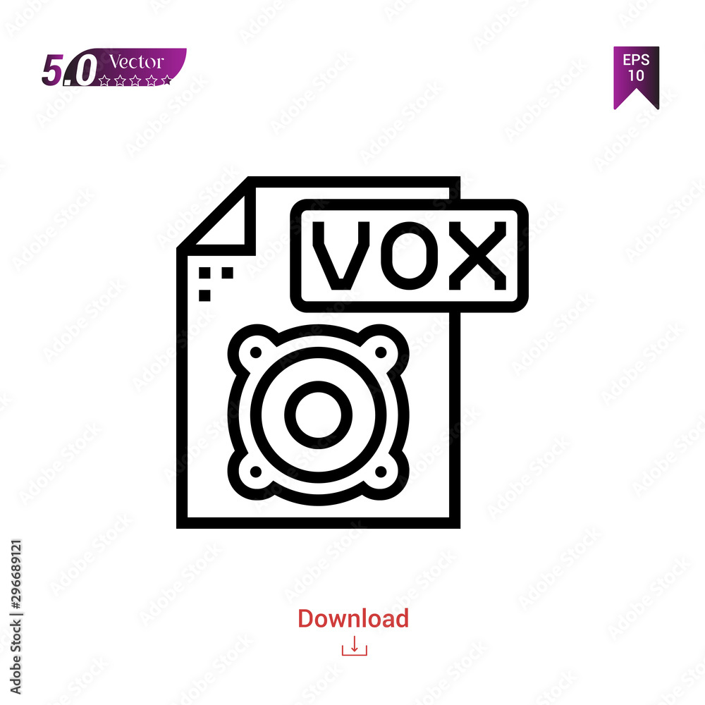 Outline vox file icon isolated on white background. Popular icons for 2019 year. file-types. Graphic design, mobile application, logo, user interface. EPS 10 format vector Outline vox file icon isolated on white background. Popular icons for 2019 year. file-types. Graphic design, mobile application, logo, user interface. EPS 10 format vector