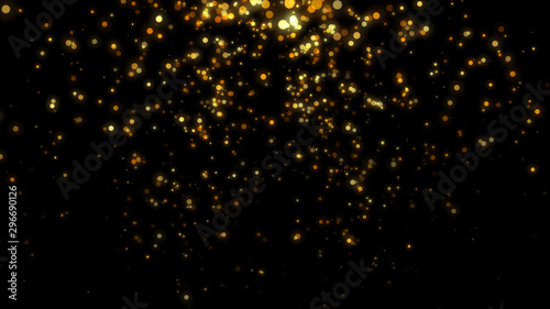 New year 2020. Bokeh background. Lights abstract. Merry Christmas backdrop. Gold glitter light. Defocused particles. Isolated on black. Overlay. Golden color
