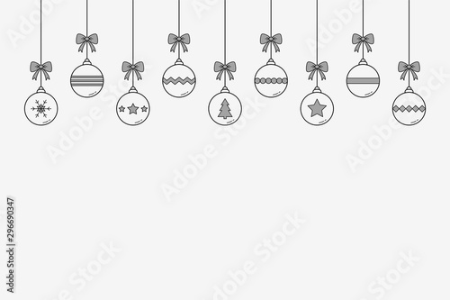 Empty Christmas background with hanging balls. Xmas ornament. Vector